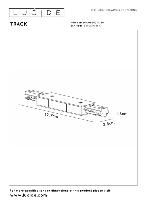 Lucide TRACK Startvoeding - 1-fase railsysteem / Railverlichting - Dubbel - Zwart (Uitbreiding) - technisch